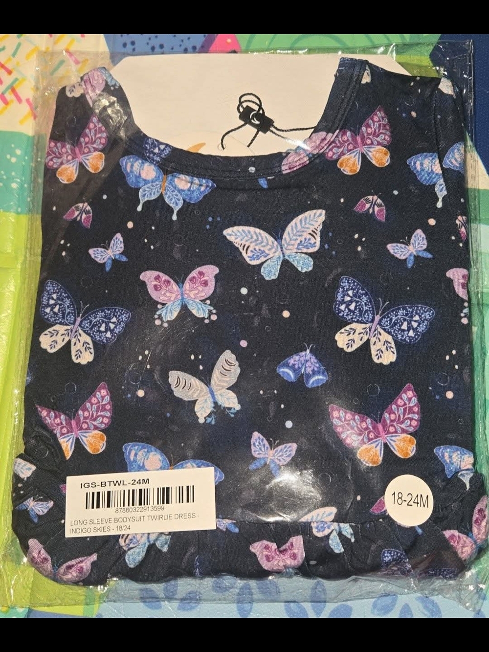 The Sleepy Sloth Long Sleeve Bodysuit Twirlie Dress Indigo skies BAMBOO